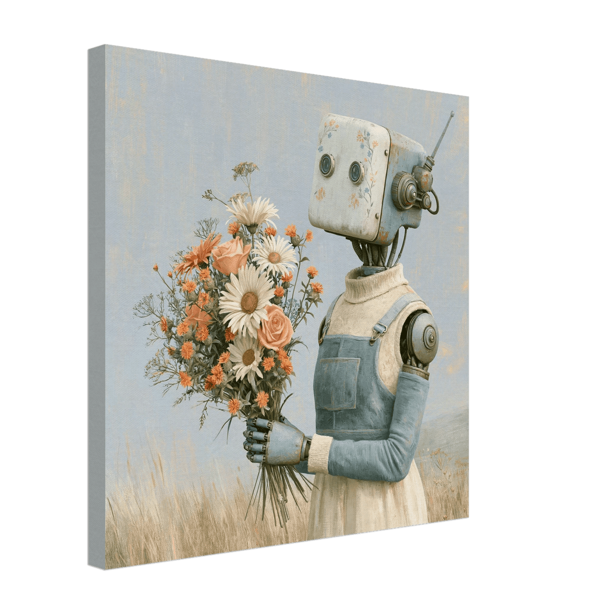 Vintage Flower Robot Canvas Wall Art - KIDSROOM WALL ART