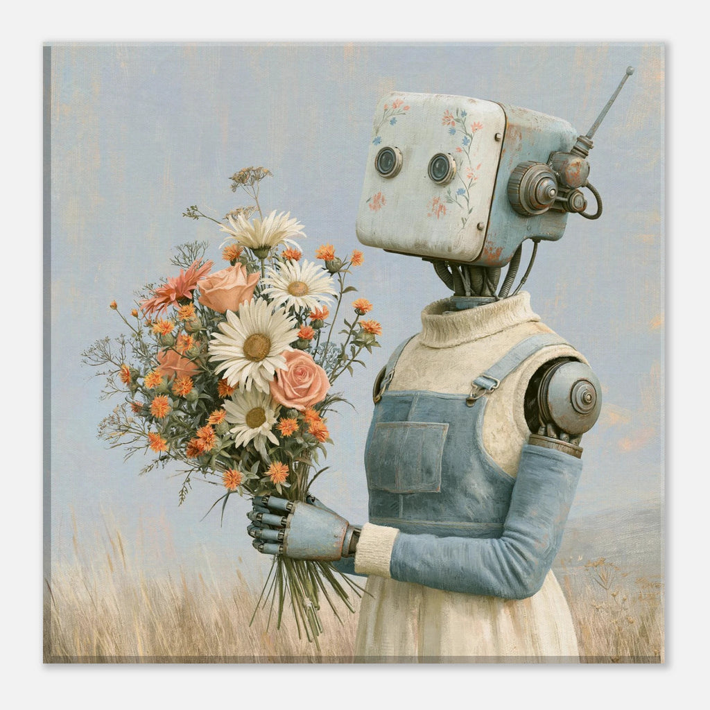 Vintage Flower Robot Canvas Wall Art - KIDSROOM WALL ART