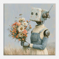 Vintage Flower Robot Canvas Wall Art - KIDSROOM WALL ART