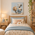 Vintage Flower Robot Canvas Wall Art - KIDSROOM WALL ART
