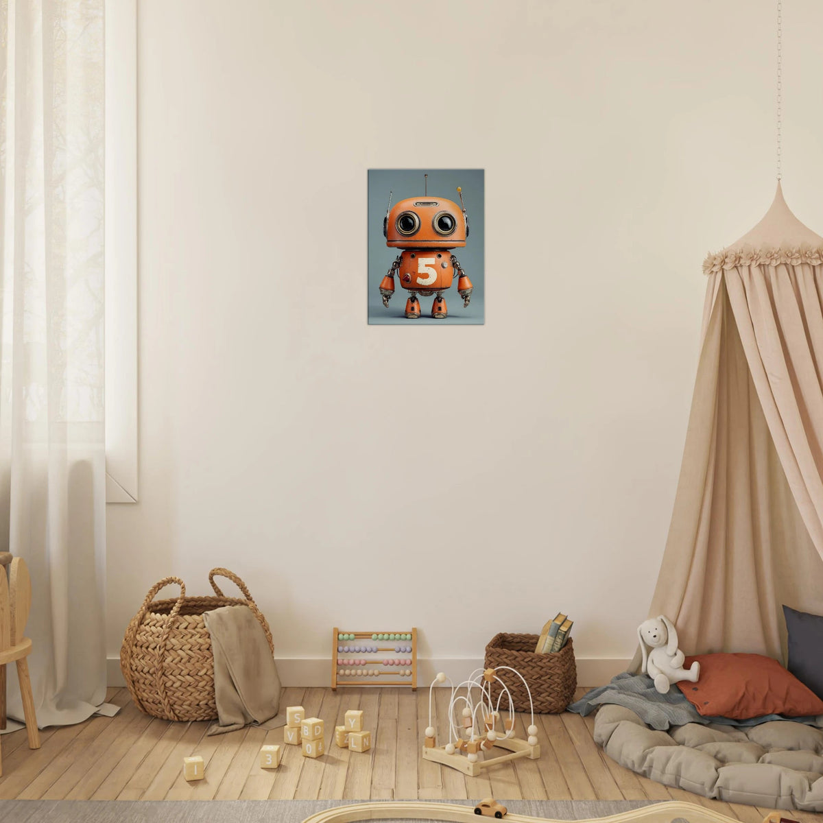 Vintage Orange Robot Canvas Wall Art - KIDSROOM WALL ART