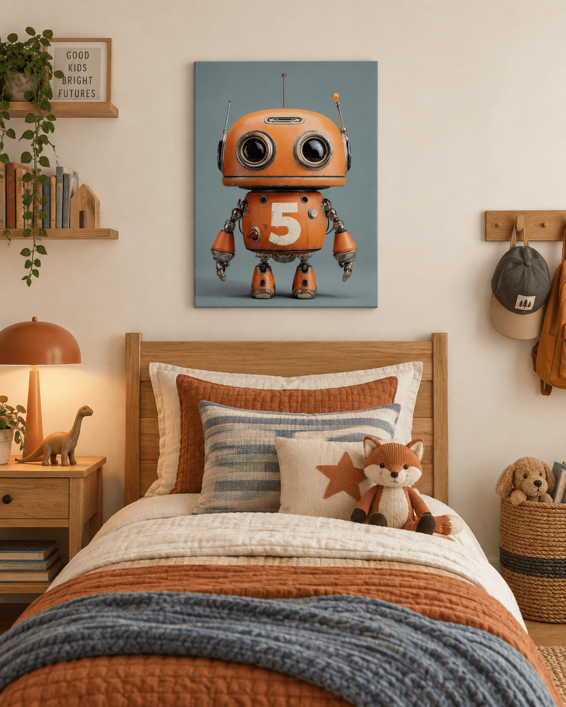 Vintage Orange Robot Canvas Wall Art - KIDSROOM WALL ART