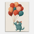 Whimsical Cat with Balloons Canvas Wall Art - KIDSROOM WALL ART