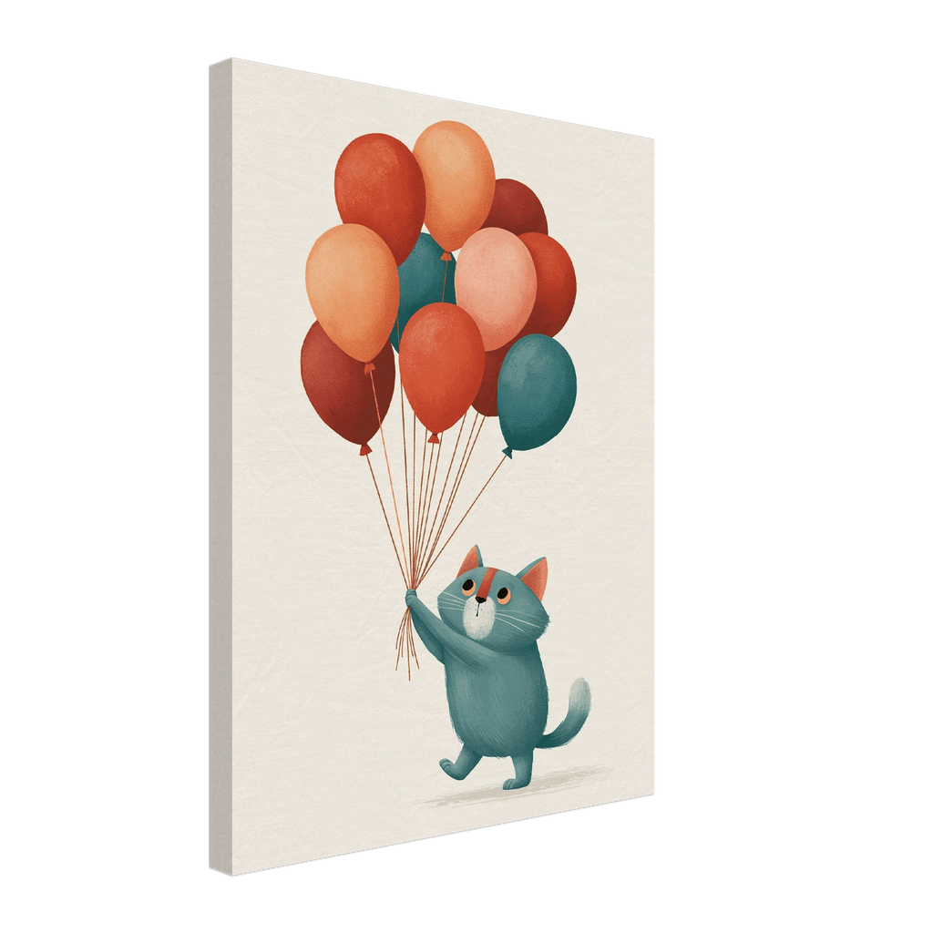 Whimsical Cat with Balloons Canvas Wall Art - KIDSROOM WALL ART