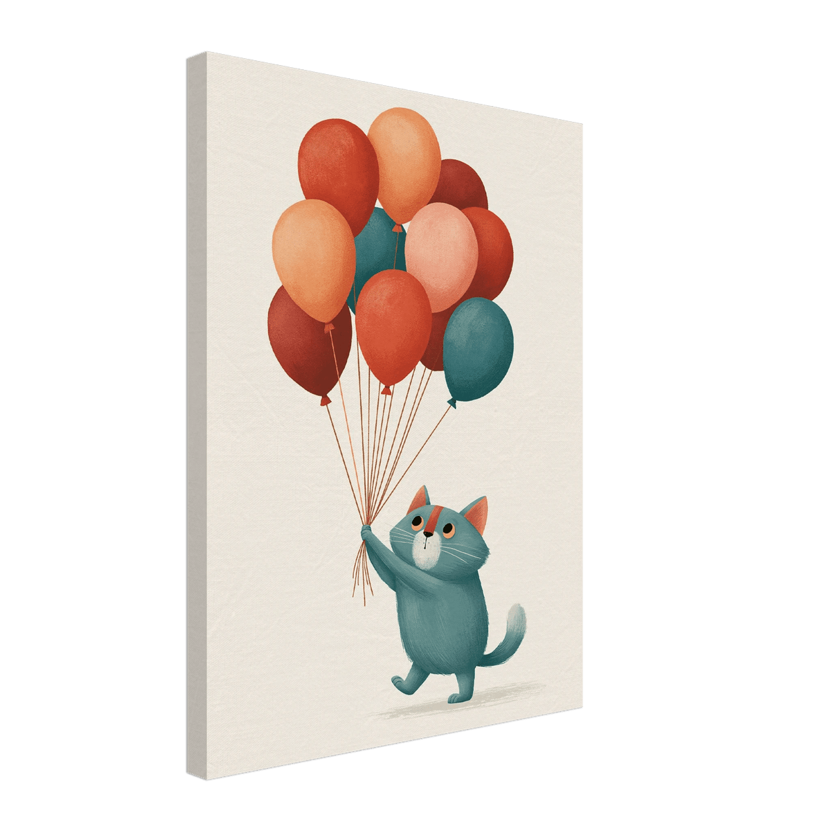 Whimsical Cat with Balloons Canvas Wall Art - KIDSROOM WALL ART