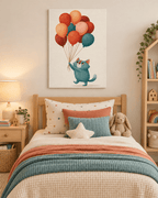 Whimsical Cat with Balloons Canvas Wall Art - KIDSROOM WALL ART