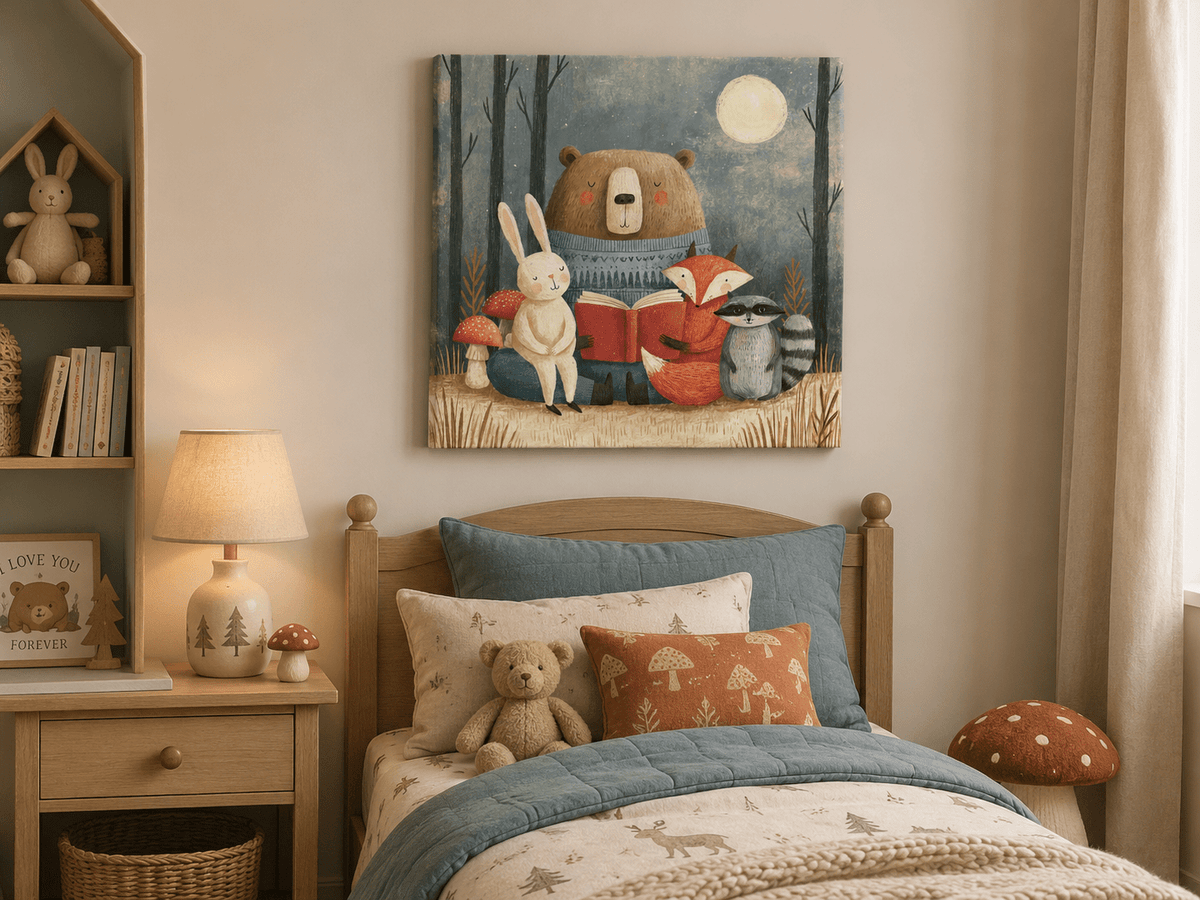 Woodland Storytime Canvas Wall Art for Kids - KIDSROOM WALL ART